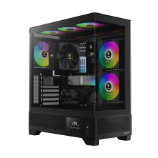 GAMDIAS Mid Tower Gaming Computer Case w/Display& App, ATX Tempered Glass PC Case, Built-in 3X 120mm ARGB PWM Fans, Up to RTX 4000 GPU/VGA 410mm& 360mm AIO/Radiator& 6x120mm Fans& 160mm CPU Cooler - GD-ATLAS-M1-BL